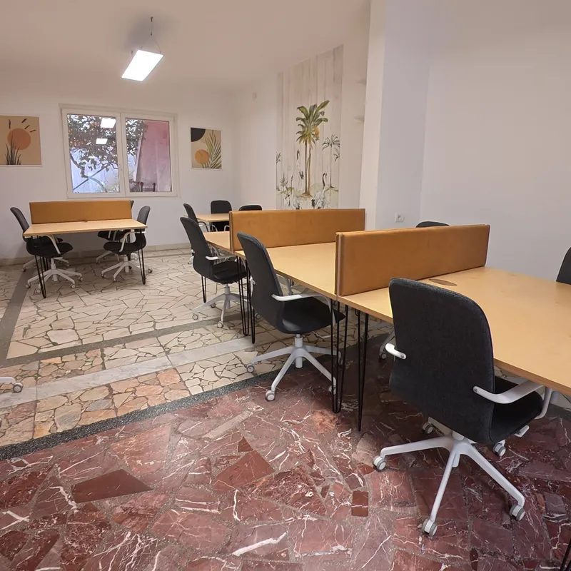 The coworking area with desks