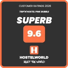 Pink Bubble Hostelworld rating badge