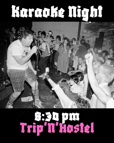 Illustrated flyer for Trip'N'Hostel Karaoke Night