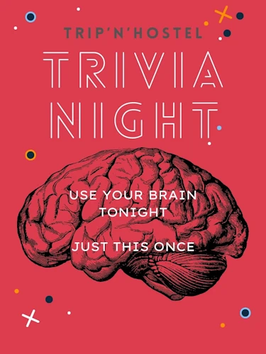Illustrated flyer for Trip'N'Hostel Trivia Night