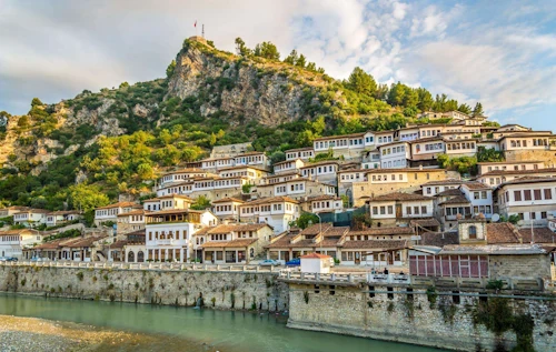 Berat's hilltop castle above white Ottoman houses